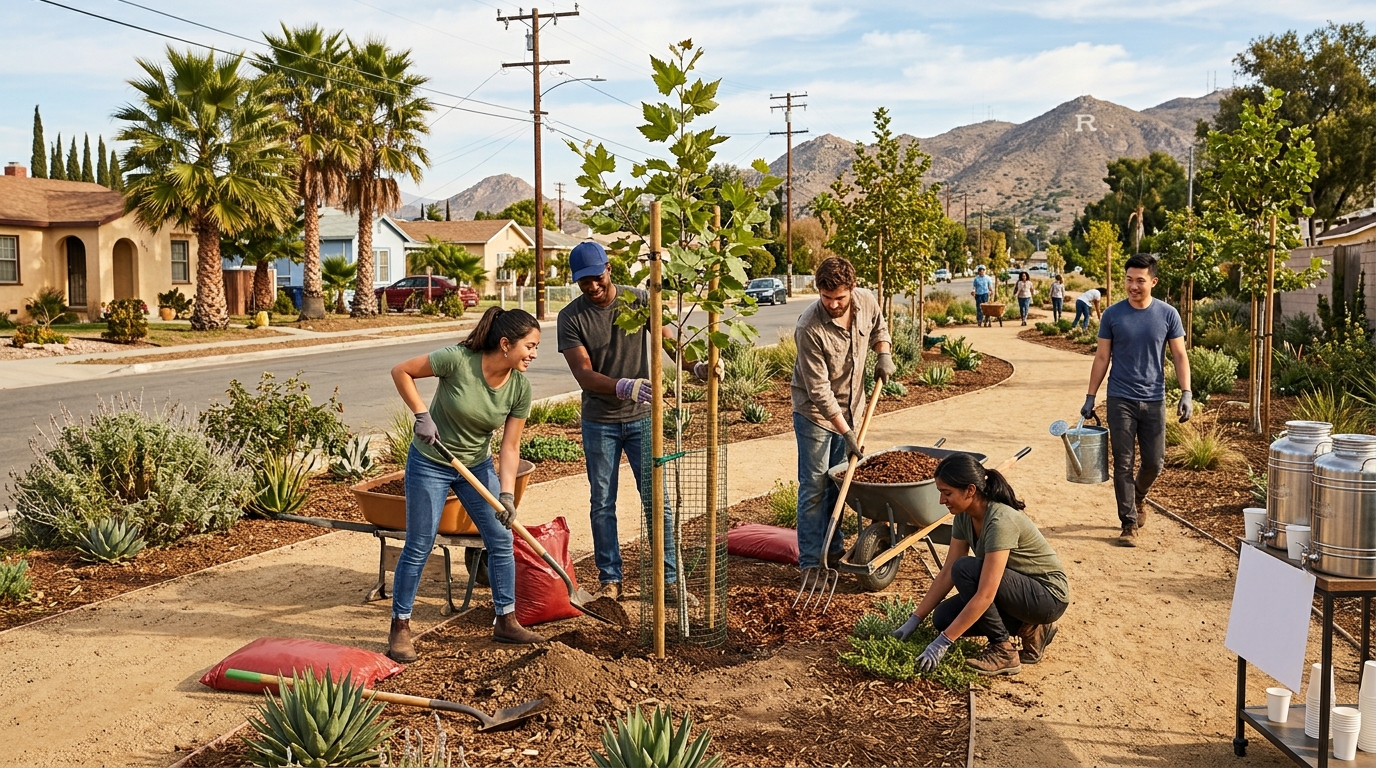 Youth tree planting and climate resilience project in Riverside California