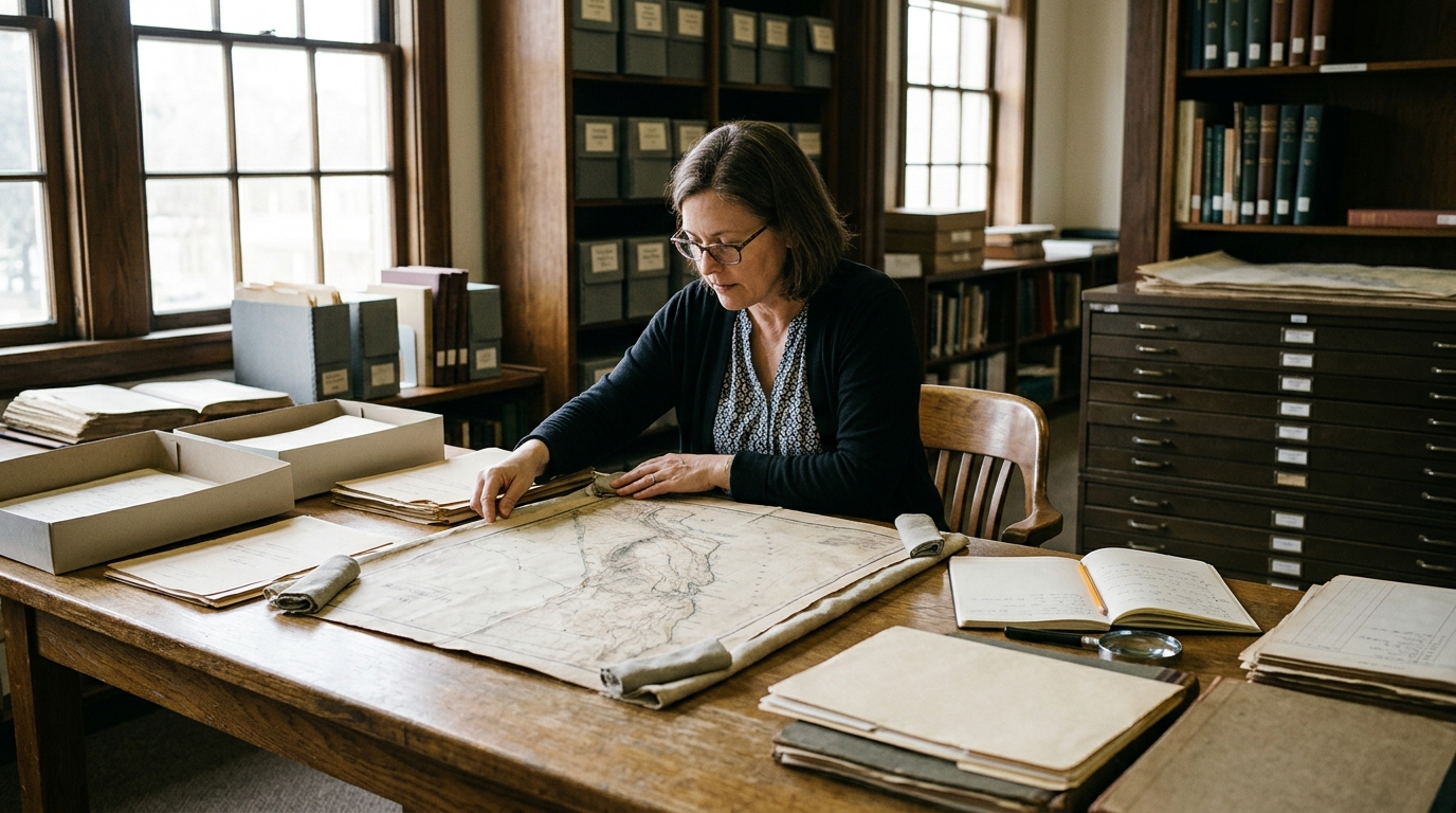 Local researcher exploring Riverside County history through archived maps and documents